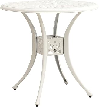 Cast Aluminum Dining Table Outdoor Retro Bistro Table Round Dining Table with Umbrella Hole for Patio or Garden Garden Table White 30.7"x30.7"x28.3" Cast Aluminum