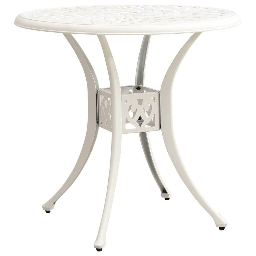 Générique Stół ogrodowy biały 78x78x72 cm Odlew aluminiowy | Unikalna pusta konstrukcja, otwór na parasol, 4 oddzielne nogi, idealny do herbaty i kawy na zewnątrz