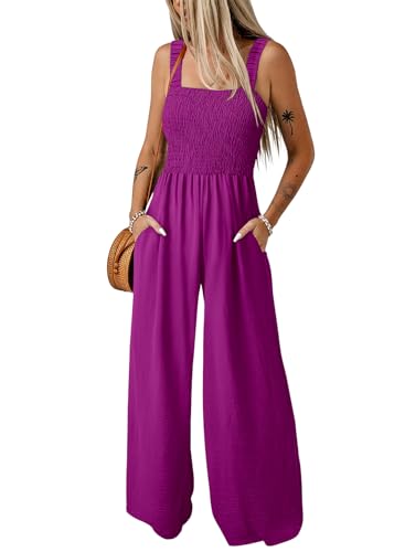 Dokotoo Womens Casual Loose Overalls One Piece Sleeveless Jumpsuits for Women Stretchy Wide Leg Long Pant Rompers Jumpsuit with Pockets 2026 Fashion Small Purple