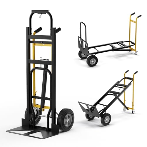 Toolsempire 3 in 1 Hand Truck, Convertible Hand Truck with 4 Wheels & Rubber Handle, Folding Hand Truck Heavy Duty Truck for Warehouse, Garage, Supermarket & Home