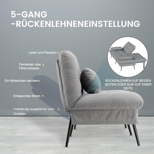 COMHOMA Schlafsofa mit Schlaffunktion – Futonbezug ausklappbar – Ecksofa – Gästesofa 3-Sitzer – mit Verstellbarer Rückenlehne aus grauem Stoff