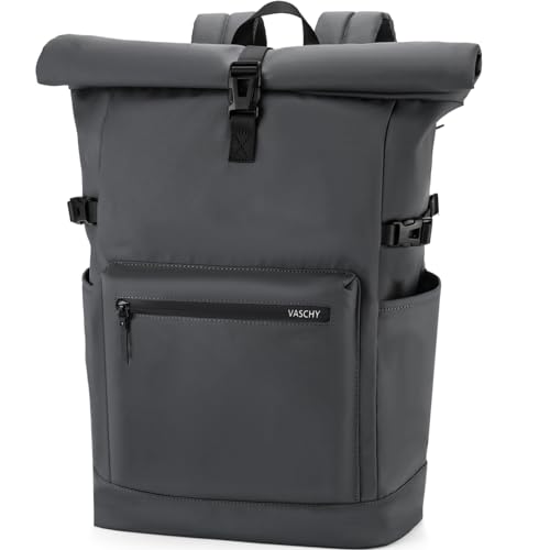 Image of VASCHY Roll Top Travel Backpack for Men, Water Resistant Expandable Large Carry-on Casual Daypack for Work Business Hiking College Gray