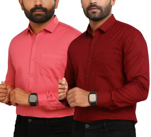 Men’s Regular Fit Formal Shirt Combo | Cotton Blend Full Sleeve Shirts | Pack of 2 Stylish & Comfortable Office Wear Collection