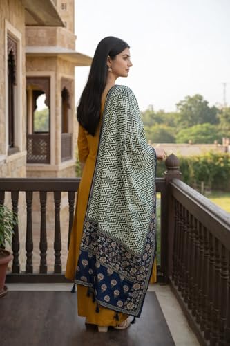 Image of Saanjh Premium Printed Cotton Dupatta with Floral Border|Woven Dupatta /Chunni,Width 1 Meter, Length 2.5 Meter
