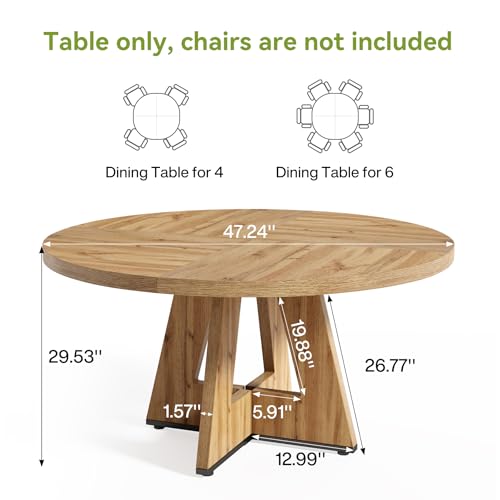 image for LITTLE TREE Round Dining Table for 4-6 People, 47 Inches with Wooden P