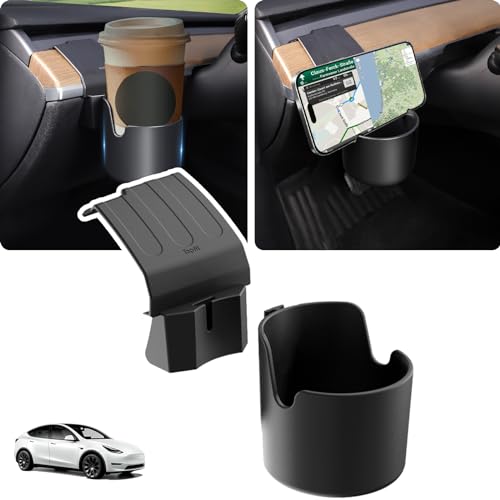 ThinsGo Soporte para copa de agua para salpicadero Tesla Model 3/Y, aire acondicionado, salida para tazas, soporte para teléfono móvil junto al volante, para accesorios Tesla ABS, color negro