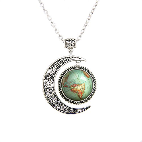 Moon jewelry Vintage Globe necklace Planet Earth World Map Art pendant World Map necklace BFF Gifts - Main Image