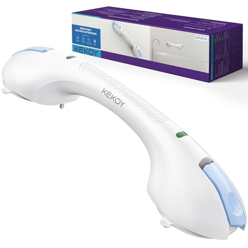 KEKOY 17.5 Inch Suction Grab Bars for Bathtubs and Showers with Indicator - Heavy Duty Safety Shower Handle for Seniors and Elderly, Handicap Bars for Bathroom, No Drilling and Removable, Blue