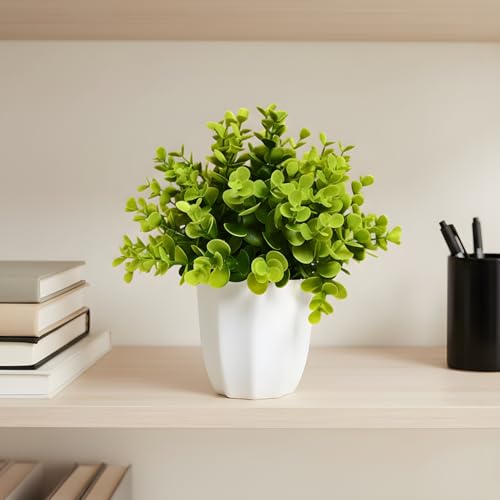Image of fancymart Artificial Plant Eucalyptus Green Bunch in Pot - 22 cm Height, Perfect for Tabletop Decoration | Ideal for Home & Office Decor