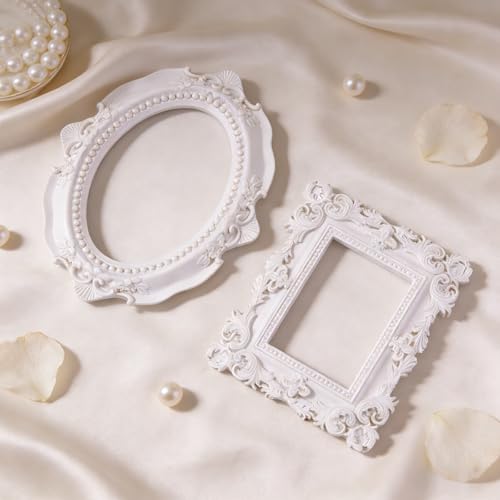 Image of 6 Pcs Mini Frames, White Small Vintage Picture Frames Antique Resin Photo Frame for DIY Craft Galley Wall Hanging Jewelry Display Shooting Photo Props Christmas Decor (Without Backings)
