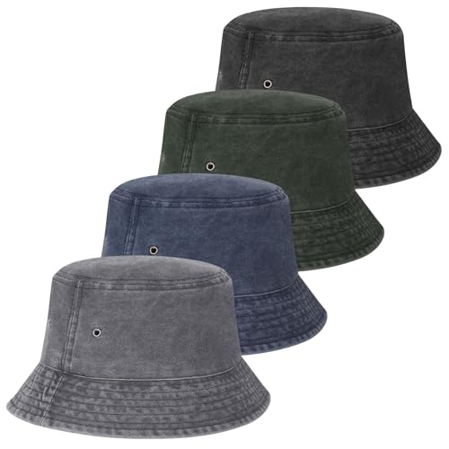 4 Pack Bucket Hats Men, Unisex Cotton Fisherman Oasis Hats for Men Women Summer Sun Protection Foldable Outdoor Hats Size 56-58cm for Fishing Camping Hiking Travel Beach Sports Casual Daily Wear