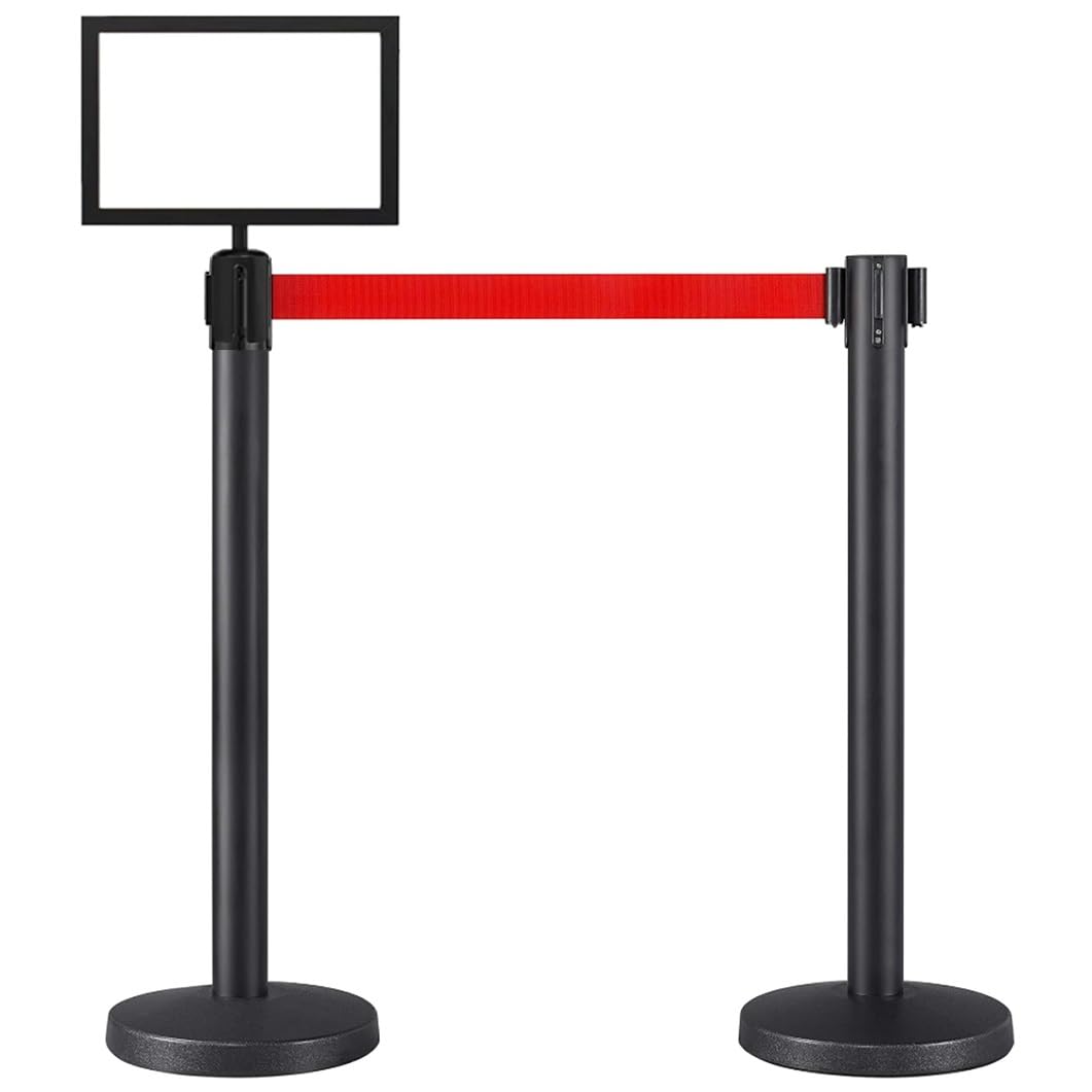 Soportes de control de multitudes con cinturones retráctiles y soporte para carteles, poste de barrera de seguridad de acero inoxidable para uso comercial