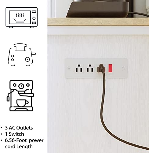 IRONCK Storage Cabinet with Charging Station and Wheels, 31.5" Kitchen Cart Cabinet with Shelves, Cupboard for Kitchen, Living Room, Industrial, White