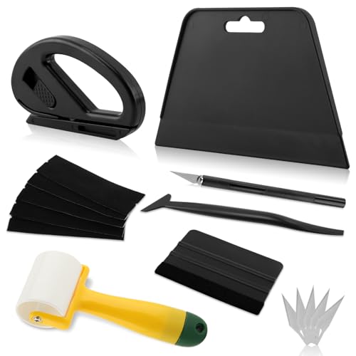 Wallpaper Smoothing Tool Kit with Sponge Seam Roller, Includes Big Smoothing Squeegee, Cutting Tool for Peel and Stick on Contact Paper, Wallpaper Car Wrap Vinyl Window Tint Glass Film(16pcs/set)