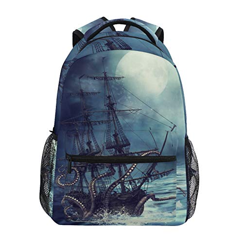 AUUXVA Kids Backpack School Shoulder Bag Large Waterproof Durable Bookbag Laptop Daypack for Students Teens Girls Boys Elementary (Pirate Ship)