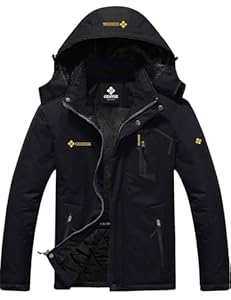 GEMYSE Homme Veste de Ski Imperméable de Montagne Manteau d'hiver Extérieur en Polaire Coupe-Vent avec Capuche - Noire - S