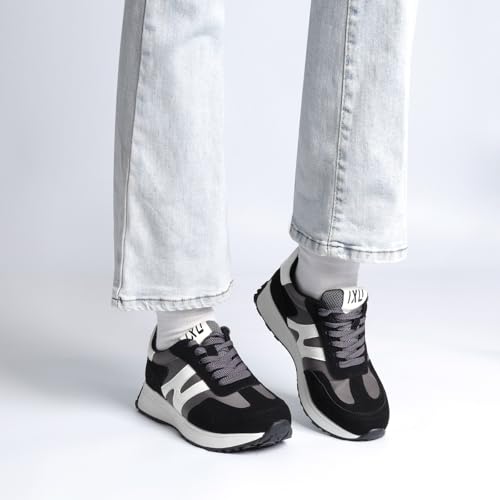 Wide Toe Box Shoes Women Wide Fashion Sneakers Comfortable Casual Walking Non-Slip Memory Foam Tennis Shoes Genuine Suede Sneakers Black - Image 6