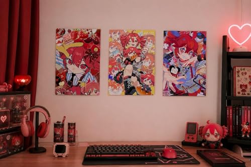 Image of Kasane Teto Anime Poster Set of 3 A3 - Vocaloid Inspired Wall Art Posters for Bedroom, Gaming Room & Anime Room Decor | Manga Aesthetic Japanese Wall Posters | Otaku Anime Merch Unframed