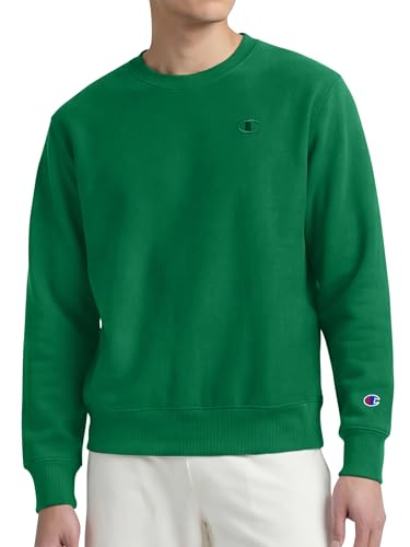 Champion Men’s Powerblend Crewneck Sweatshirt,Standard Fit,Midweight Fleece, Verdant Green - C Logo, Small