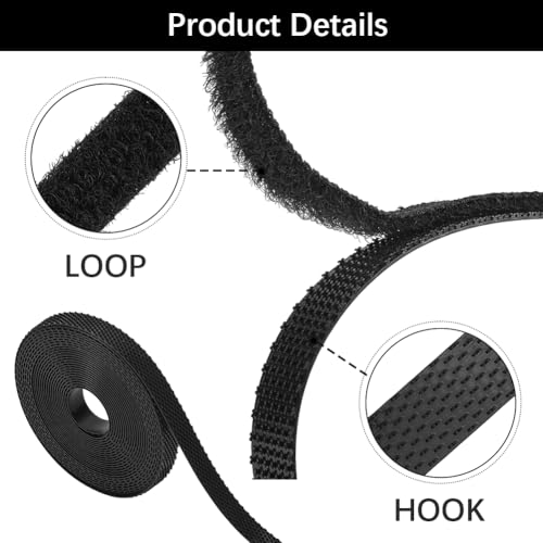 Image of 12.5 Yards 0.24 Inch Wide Hook and Loop Tape Back Adhesive Double Sided Sticky Sticky Nylon Fastener Self Adhesive Strips for Fabric Sewing Crafts Home Office Car Crafting Black