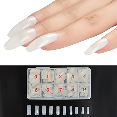 500 Stück transparent + natürliche Farbe Falsche Nagel Fake Nägel Tipps Natrliche Acryl Knstliche Nagelspitzen mit Box… – Bild 7