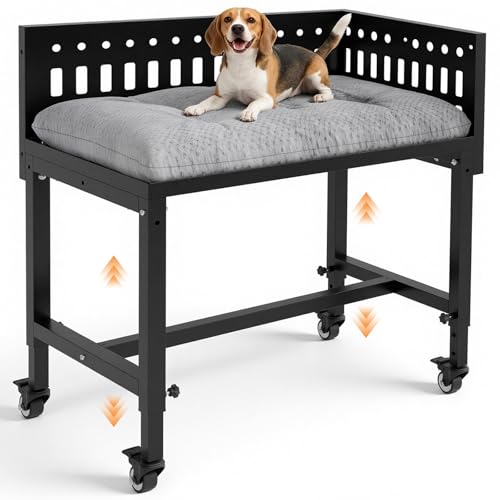 Beside Dog Bed 2 Panels Adjustable Height Dog Bunk Beds 26.8x18.1 Metal Frame & Cushion Converts to Bunk Bed or Bed Extension Attachment for Human Bed for Small Dogs