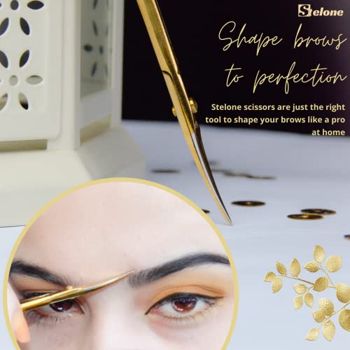 Stelone Professional Grooming Scissors - Eyebrow Scissors - Small Curved Stainless Steel Manicure & Beauty Scissor For Women (Gold) #TOP1
