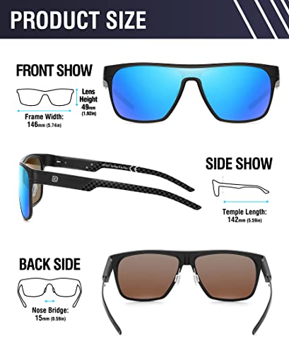 DUCO Square Polarized Sunglasses for Men Women Large Flat Top Shield Sun Glasses UV400 Protection Carbon Fiber Shades DC82303