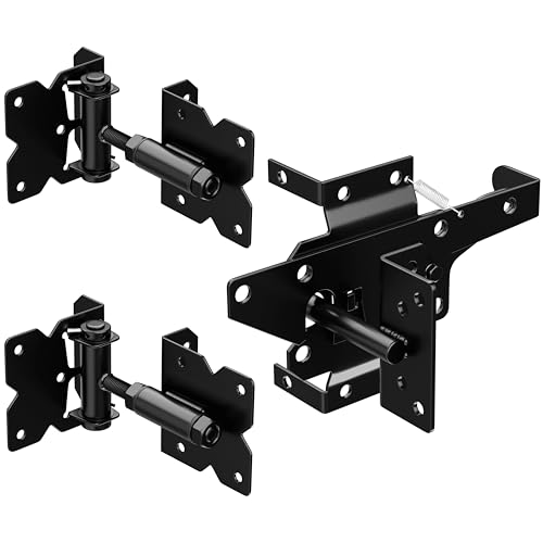 Image of TRIPLE DEER Heavy Duty Self-Closing Gate Hinge and Self-Locking Latch Hardware Kit, Stainless Steel Automatic Gate Hardware Kit for Wooden /Vinyl /PVC Fence Gate with Screws and Adjuster Tool, 1 Pack