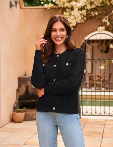 GRACE KARIN Womens Open Front Button Down Long Sleeve Texture Knit Cardigan Sweaters with Pockets2