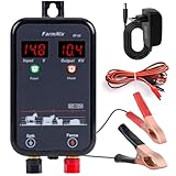 8KM Pastor Electrico ,1.0 Joule 12V, Cerca Eléctrica Controlador LED digital, Para protección animales pequeños, aves de corral y mascotas, para jardines, granjas y pasto (Black)