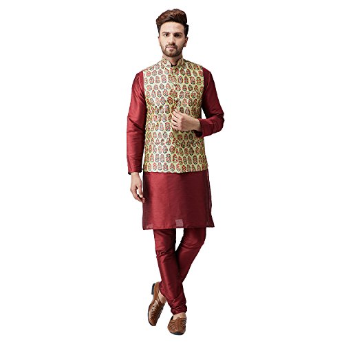 Image of SOJANYA (Since 1958, Men's Silk Blend Grey Kurta Pyjama & Silk Blend Jacket Combo