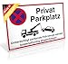 Produktbild Schild Privat Parkplatz | PVC 30 x 20 cm | Unberechtigt parkende Fahrzeuge Werden kostenpflichtig abgeschleppt! weiß | stabiles PVC Schild mit UV-Schutz | Parkverbot | Dreifke®