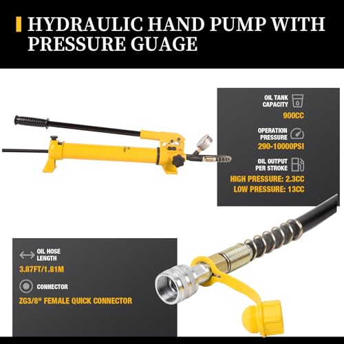 Image of 2 Speed Hydraulic Pumps Hand Operated 10000Psi with Pressure Guage 1.8m Length Hose, 900cc Hydraulic Hand Pump,Single Acting Hydraulic Pump Manual Pump for Industry,CP-700B