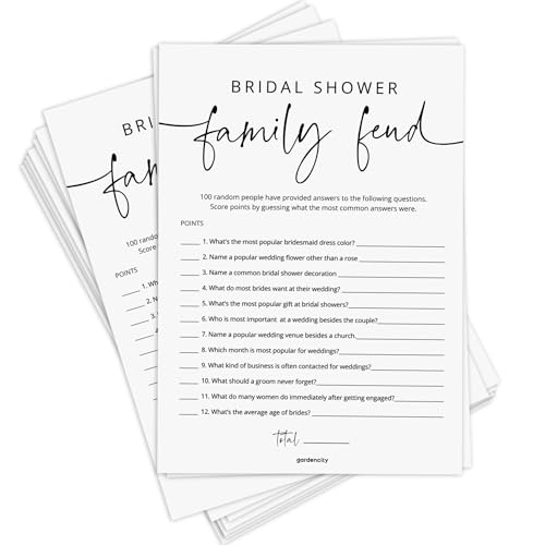 Bridal Shower Games, 50 Bridal Shower Family Feud Game Cards, Wedding Shower Game Activity, 50 Guests, Minimalist
