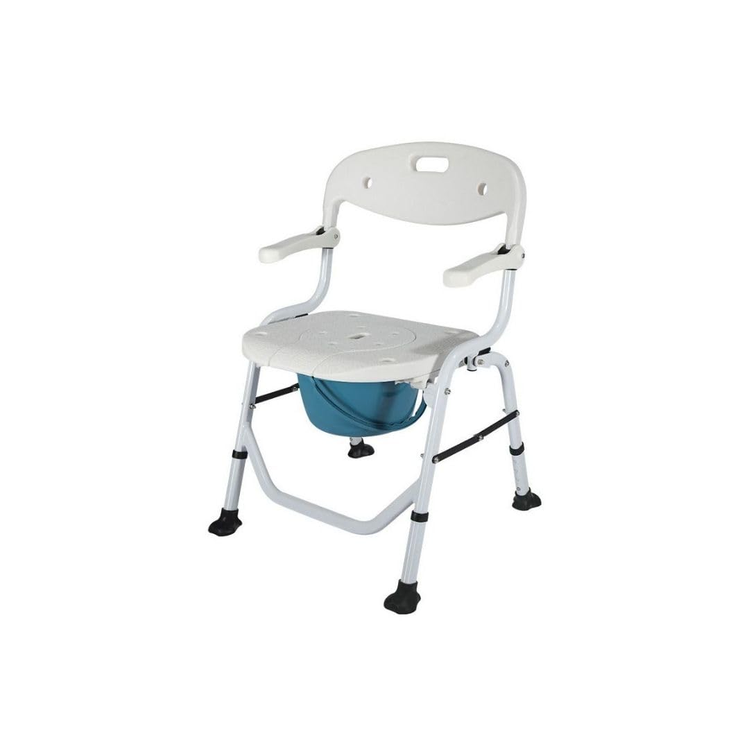 Silla de Baño y Ducha Plegable con Inodoro y Brazos Abatibles, Altura 43-50 cm, Marco de Aluminio, para Personas Mayores y Movilidad Reducida, Uso en Ducha o WC, Soporta 100 Kg