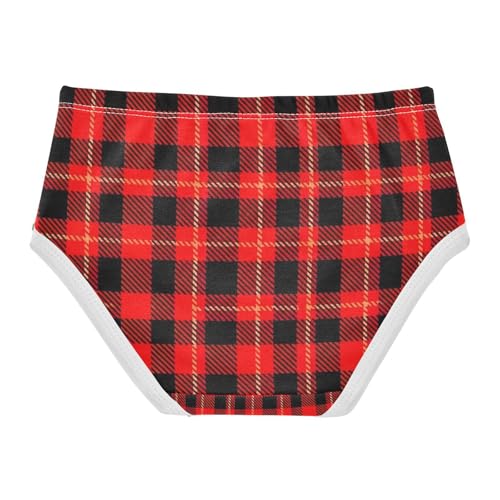 Toddler Panties, Red Black Tartan Plaid Cotton Girls Underwear, 2T–8 Years2