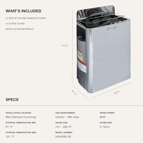 Harvia The Wall Electric Sauna Heater, Powerful 240V Sauna Stove for Medium Sized Rooms, Illuminated Operating Panel, Electric Heater for Dry Sauna Room, Includes Stones (8kW - Stainless Steel) - Thumbnail 2