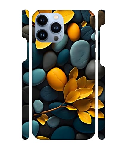 Image of ''Stones & Leaves'' -(Yellow) Printed Hard Mobile Back Cover & Case for iPhone 13 Pro (6.1 inch), Designer | Protective & Premium Cover & Case