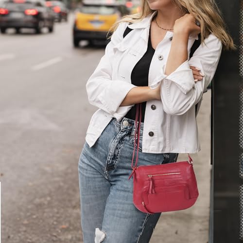 Image of Oak Leathers Women's Crossbody Bag - Genuine Leather Crossover Shoulder Purse With Adjustable Sling Strap - Medium Size
