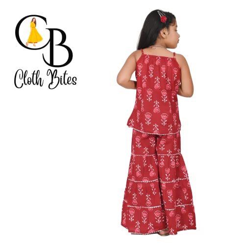Image of Printed Cotton Sharara Set for Kids, Traditional Dresses Set for Baby, Ethnic Outfits for Girls, Sleeveless Kurti Set