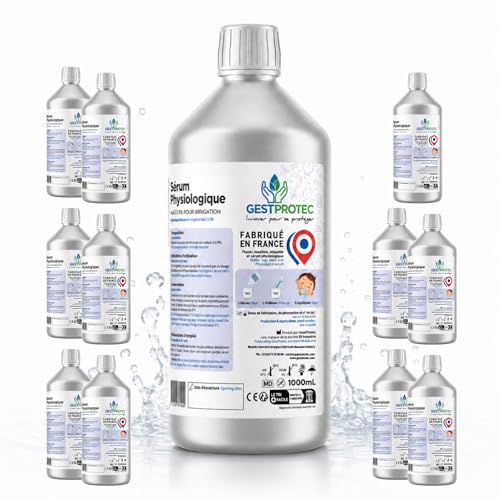 Sérum Physiologique 0,9% NaCl Gestprotec en bouteille de 1 litre pour lavage