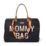  Childhome Wickeltasche MOMMY BAG groß in schwarz/gold inklusive Wickelmatte und Schultergurt, 55 x 30 x 30 cm