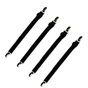 Beedsooth 4 Stück Verstellbare Elastische Bettlakenspanner, Lakenspanner mit Metallklammern für Bettlaken, Bügelbrett, Matratze oder Sofa – (60-200cm), Schwarz