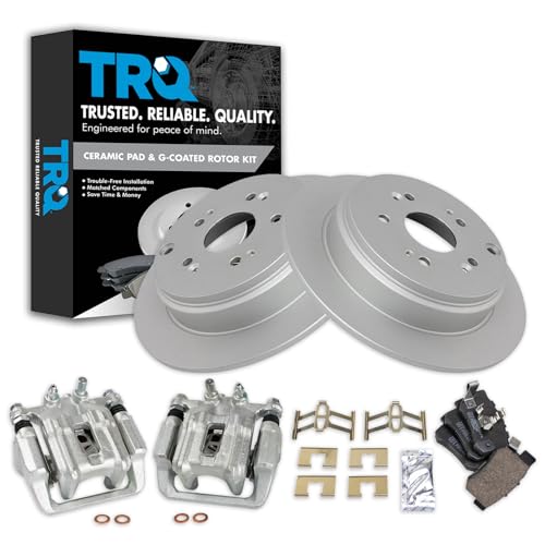 Image of TRQ Rear Brake Pad and Rotor Set Ceramic G Coated Rotors Calipers