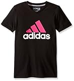 adidas Big Girls' Logo Short Sleeve Tee, Black/Shock Pink, Medium/10-12