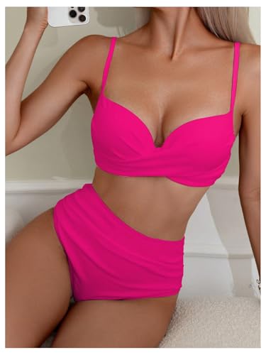 MakeMeChic Women's 2 Piece Bikini Set Wrap Backless High Waist Ruched Beachwear Swimsuits2