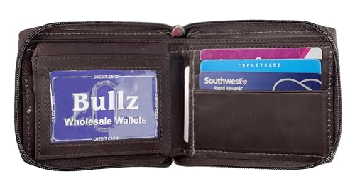 Genuine Cowhide Leather Mens Zipper Zip-Around Bifold Wallet Organizer3