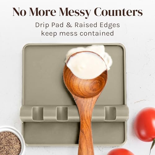 Image of Cooler Kitchen Sage Silicone Spoon Rest for Stove Top with Drip Pad (Two Pack) - Heat Resistant BPA Free Utensil Rest & Spoon Holder for Kitchen Counter - Grill Utensil Holder - Spatula Holder