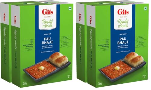 Image of Gits Ready to Eat Pav Bhaji, Pure Veg, Heat and Eat Indian Chaat, Microwaveable, 600g (Pack of 4, 300g Each)